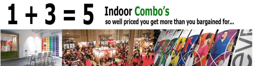 Custom talored indoor banners and display deals sold to the trade and industry.